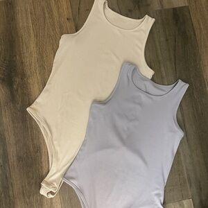 Sleeveless Cream and Gray Bodysuit Set